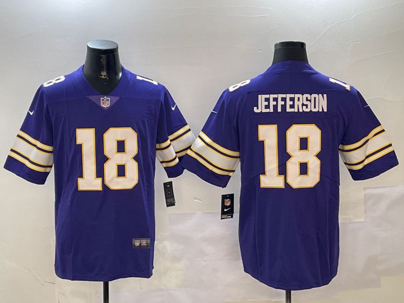 Men Minnesota Vikings 18 Jefferson Purple Throwback Three generation 2024 Nike Limited NFL Jersey style 4